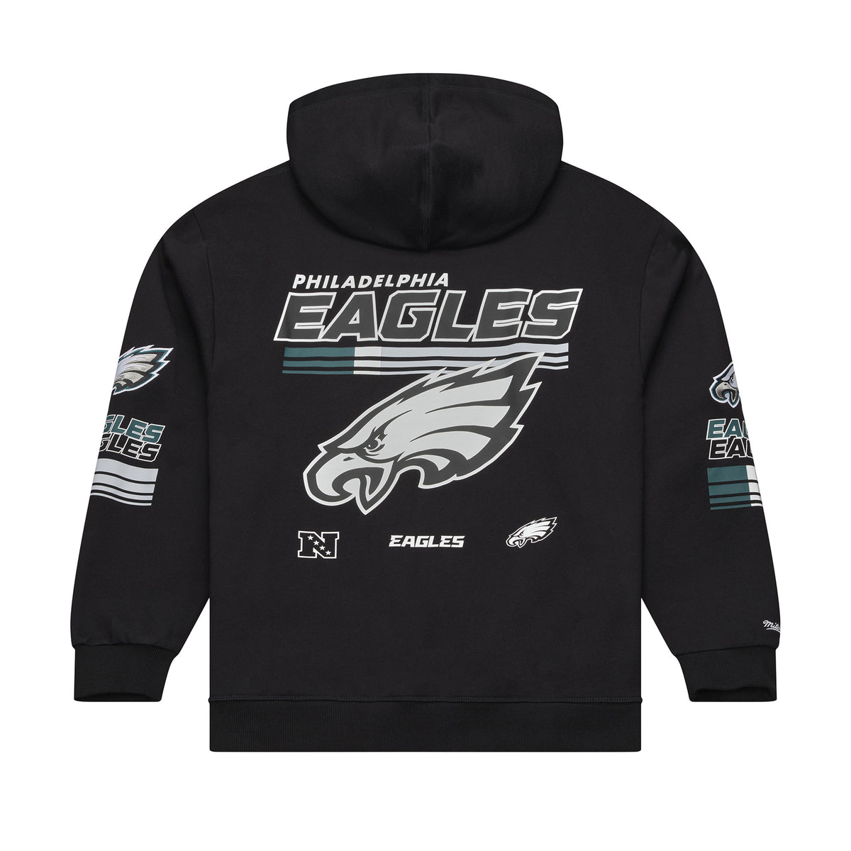 Schwarzer Mitchell & Ness Philadelphia Eagles NFL Fleece Hoodie mit Triple Check Design, bequem und sportlich.