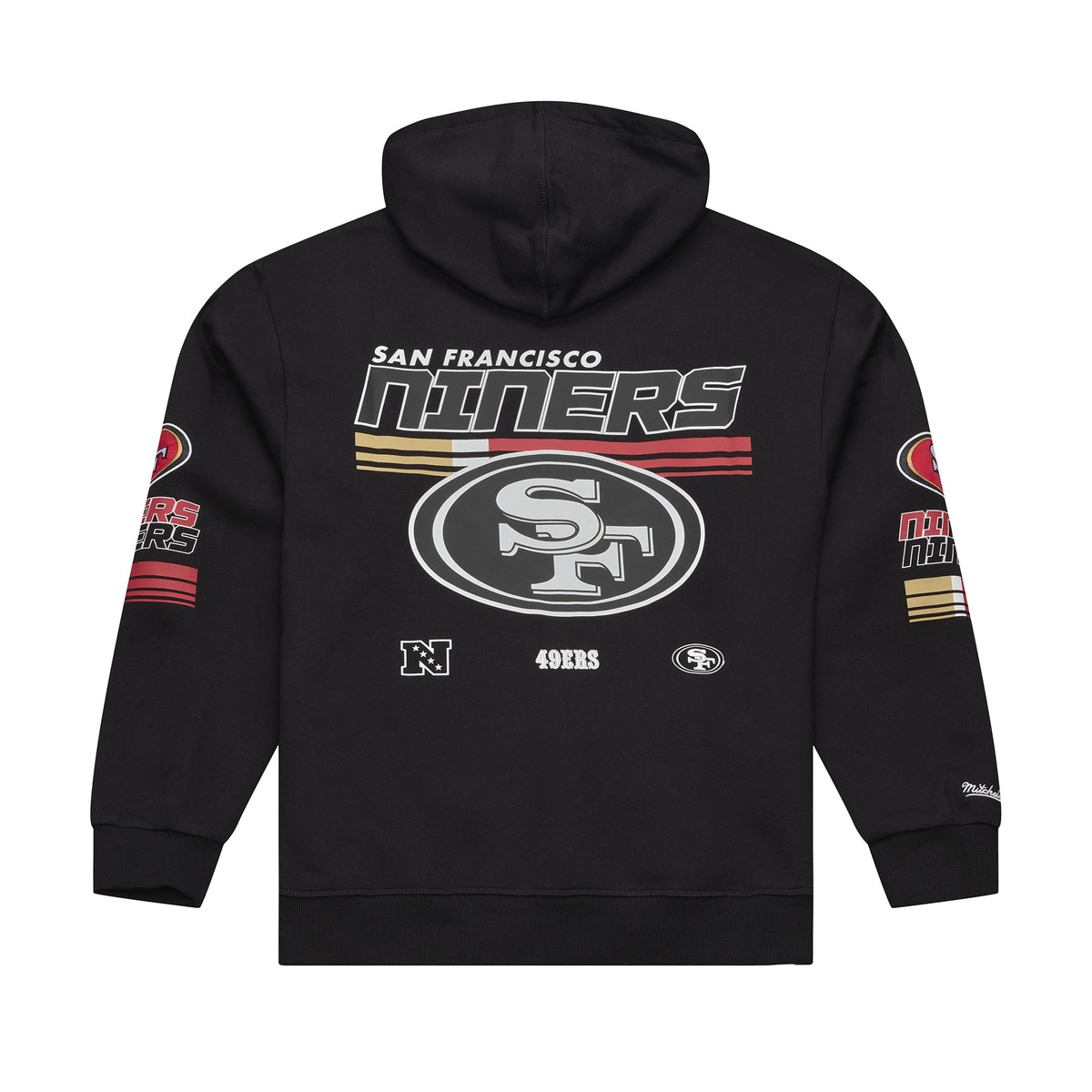 Schwarze Mitchell & Ness NFL Hoodie mit San Francisco 49ers Triple Check Muster, bequeme Fleece-Optik, sportliches Design