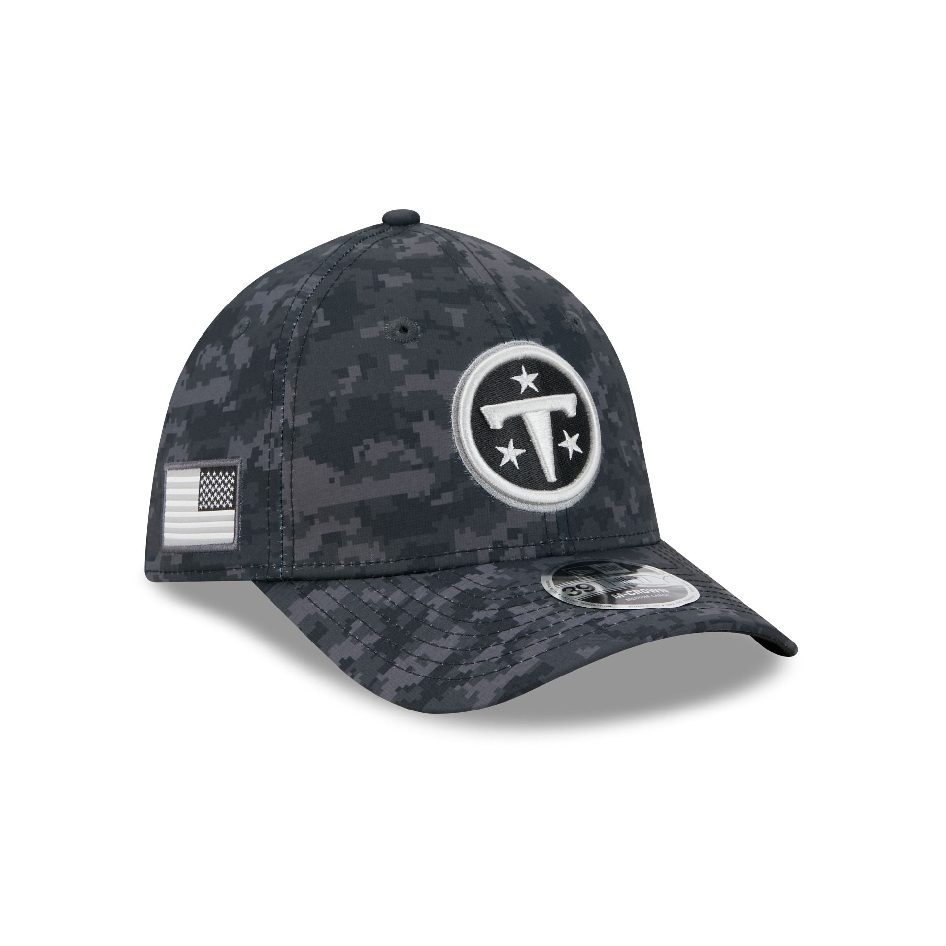 Tennessee Titans New Era 2026 NFL Salute to Service 39THIRTY Flex Fit Cap Camouflage Schwarz