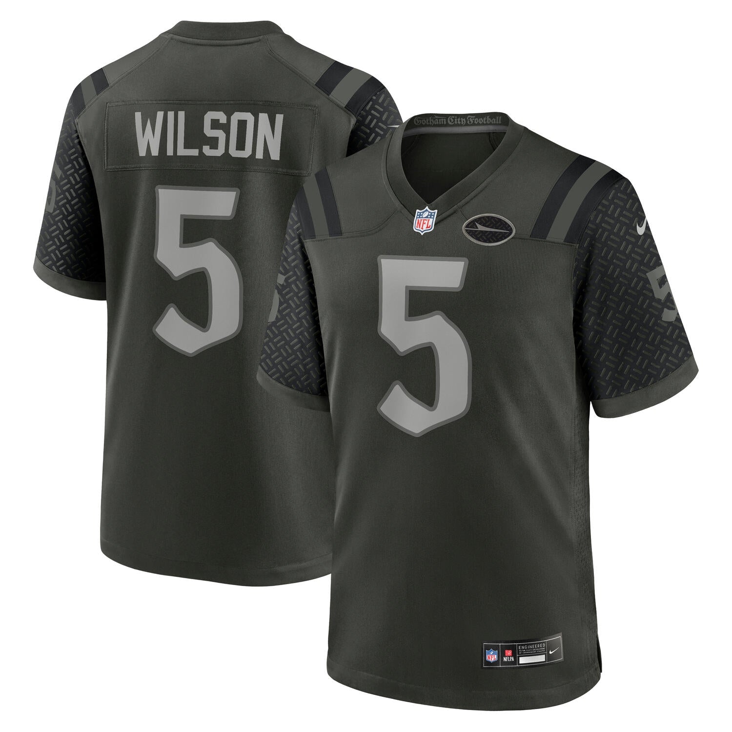Garrett Wilson #5 New York Jets 2025 Nike Rivalries Game NFL Trikot Gotham Schwarz