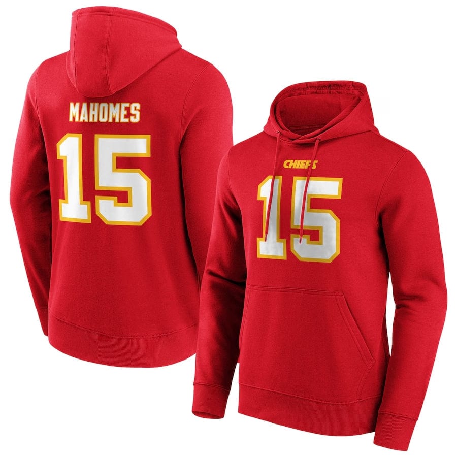 Kansas City Chiefs Patrick Mahomes NFL Name & Number Hoodie rot - STADIUMDREAMS