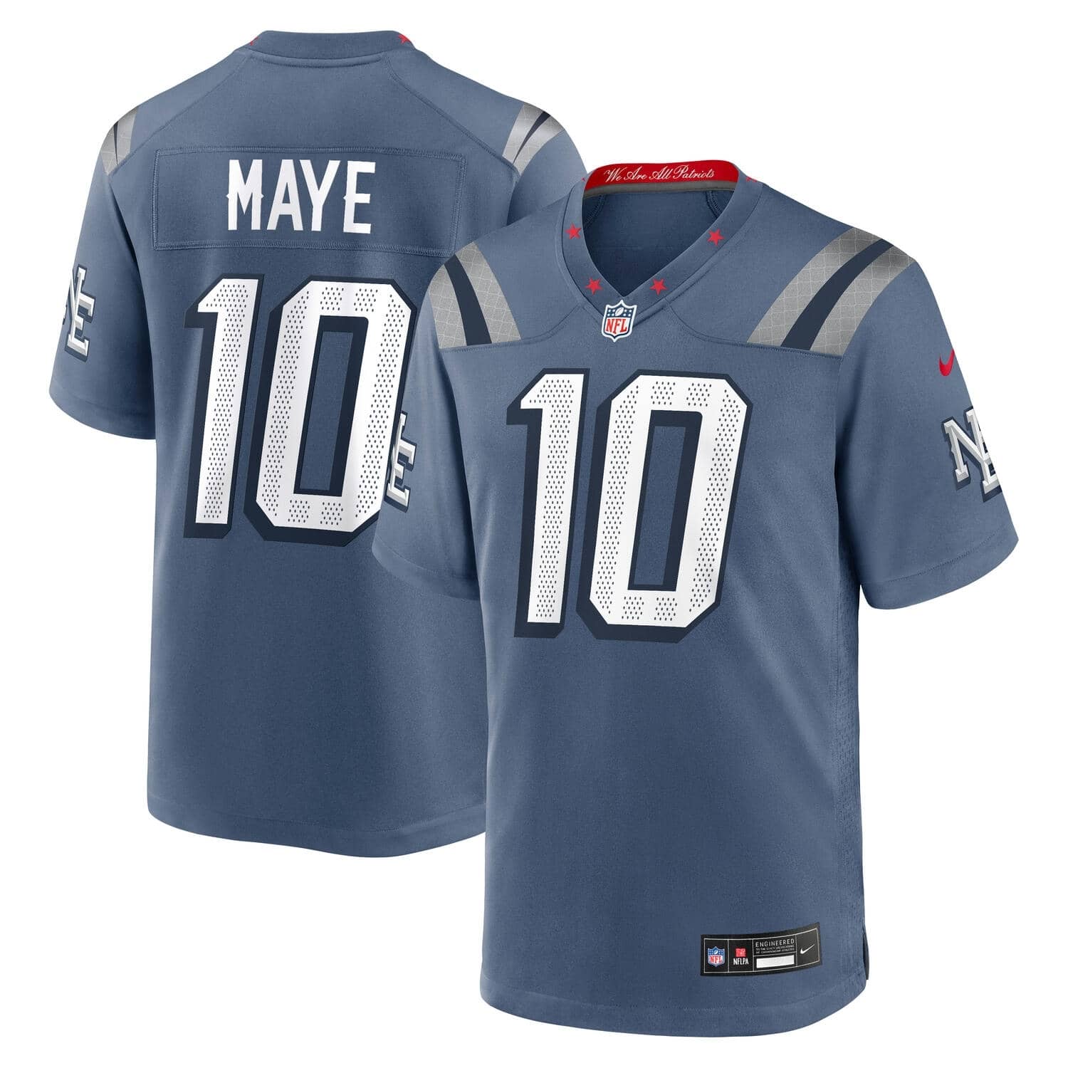 Drake Maye #10 New England Patriots 2025 Nike Rivalries Game NFL Trikot Blau