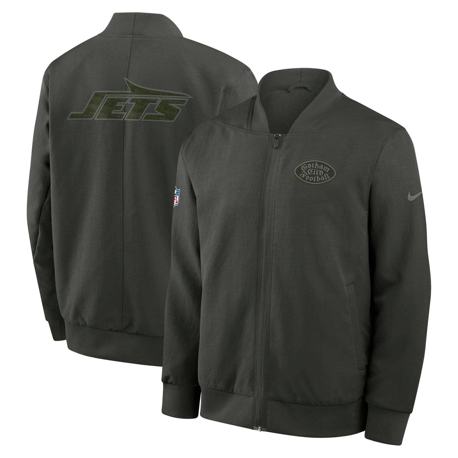 New York Jets 2025 Nike Rivalries Sideline NFL Bomber Jacke Gotham Schwarz