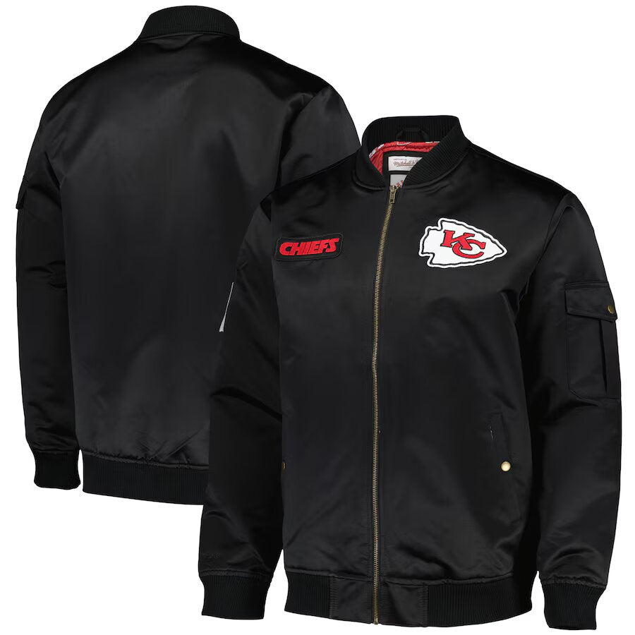 Kansas City Chiefs Mitchell Ness Satin NFL Bomber Jacket Black  STADIUMDREAMS