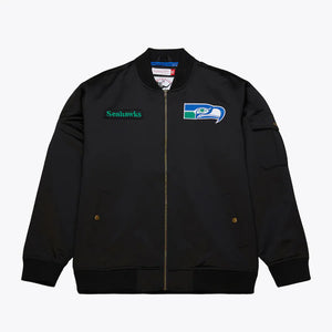 Seattle Seahawks Mitchell & Ness Team Leader Satin Bomber NFL Jacke Schwarz - STADIUMDREAMS
