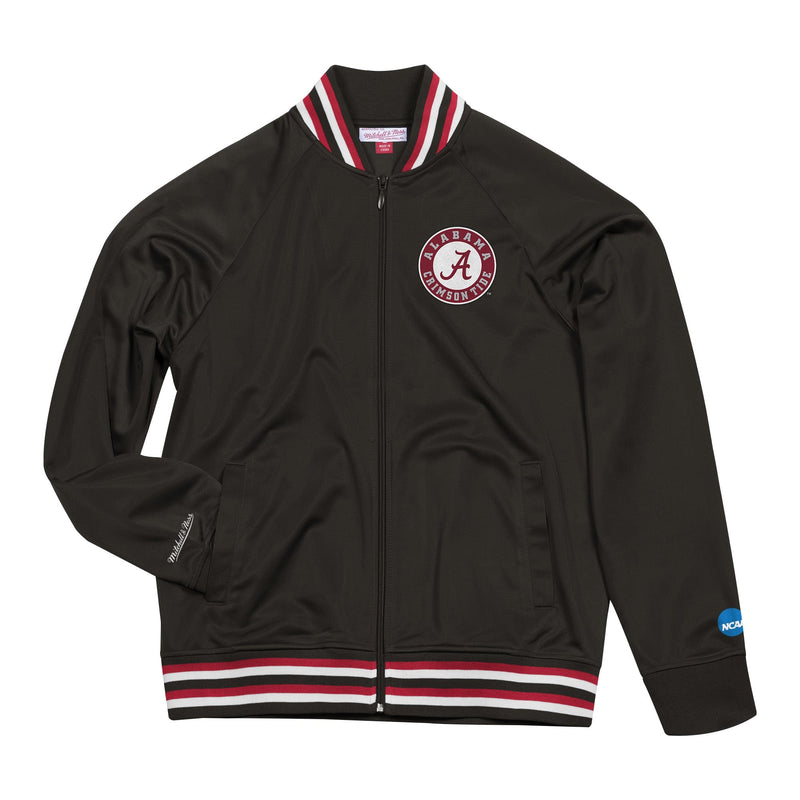 Schwarze NCAA Trainingsjacke von Mitchell & Ness mit Alabama Crimson Tide Logo und sportlichem Design.