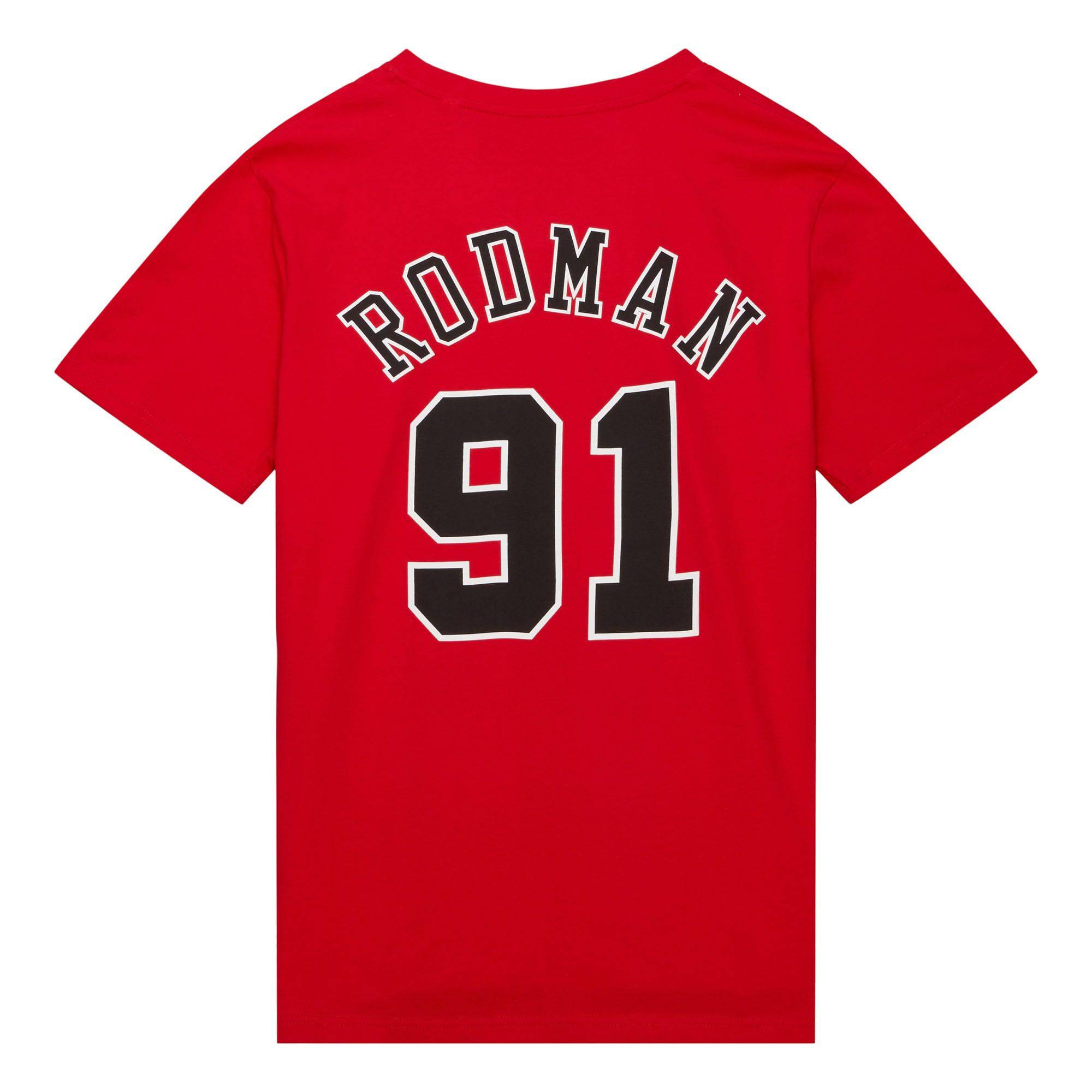 Chicago Bulls Dennis Rodman NBA Name & Number T-Shirt rot - STADIUMDREAMS