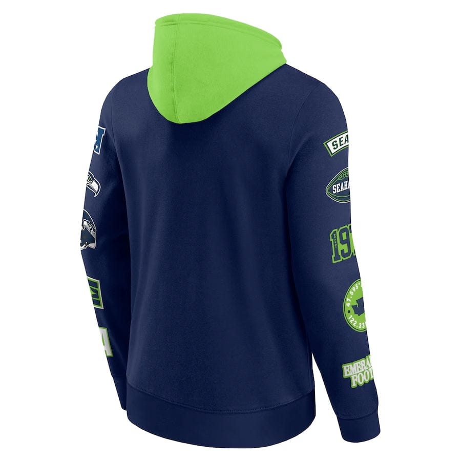 Seattle Seahawks Patched Out Fleece Hoodie NFL Fanatics Navy - STADIUMDREAMS