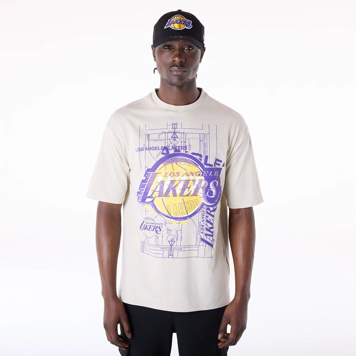 Los Angeles Lakers New Era Court Graphic NBA T-Shirt Beige - STADIUMDREAMS