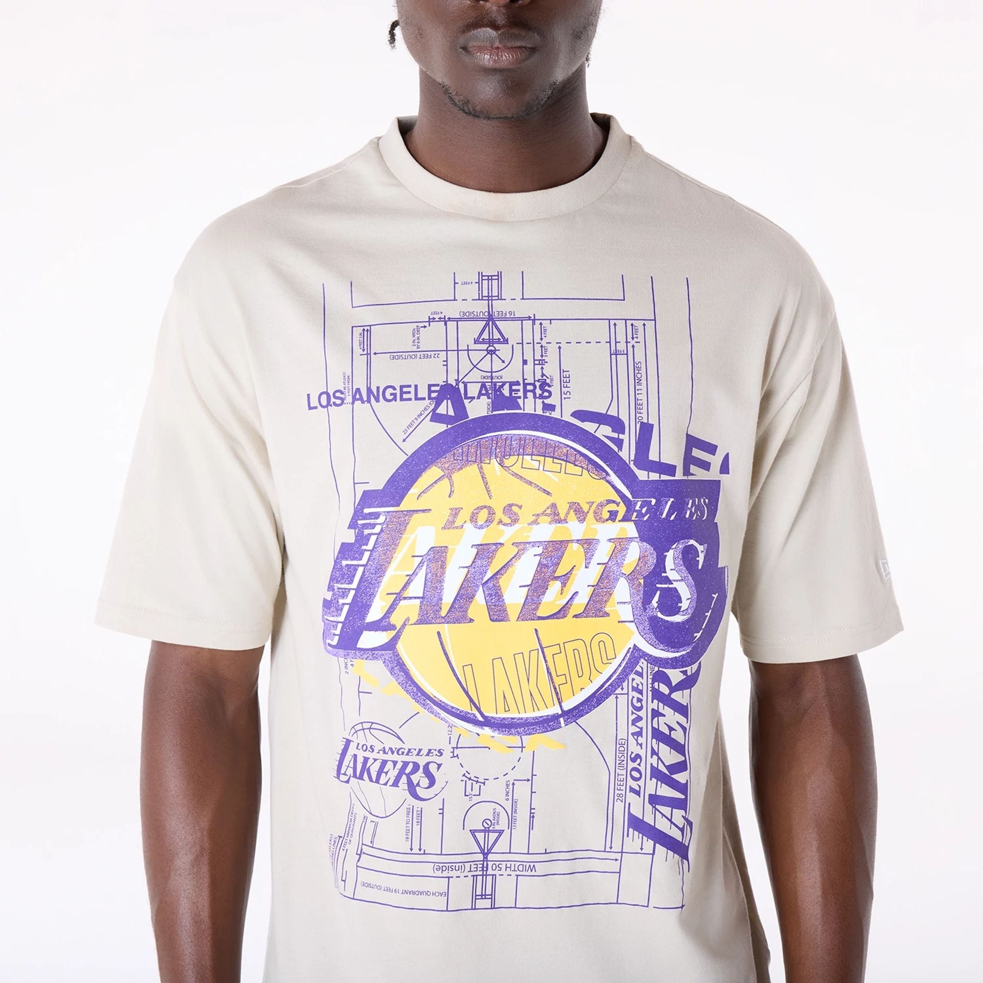 Los Angeles Lakers New Era Court Graphic NBA T-Shirt Beige - STADIUMDREAMS