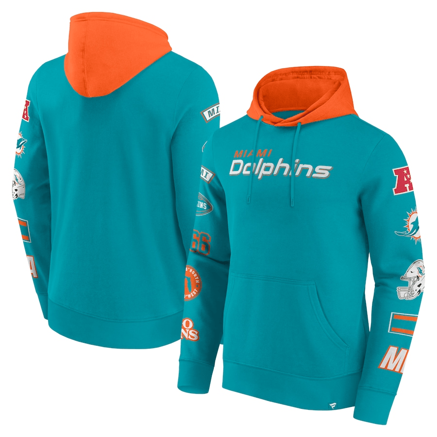 Miami Dolphins Patched Out Fleece Hoodie NFL Fanatics Türkis - STADIUMDREAMS