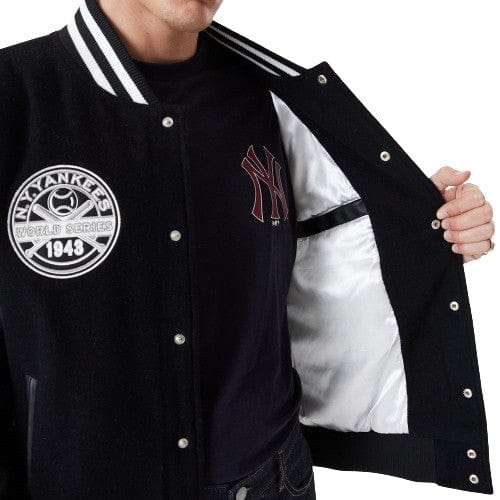 New York Yankees MLB Large Logo Varsity College Jacke schwarz - STADIUMDREAMS