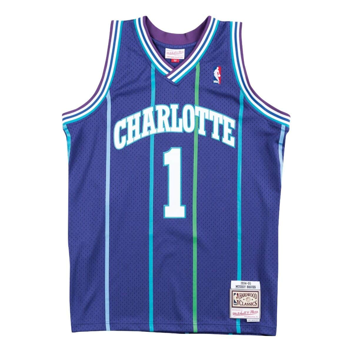 Muggsy Bogues Charlotte Hornets Mitchell & Ness Swingman NBA Trikot 1994-1995 Lila - STADIUMDREAMS